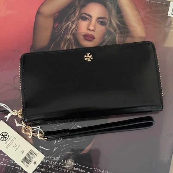 Tory Burch Black Wristlet with Gold Accents