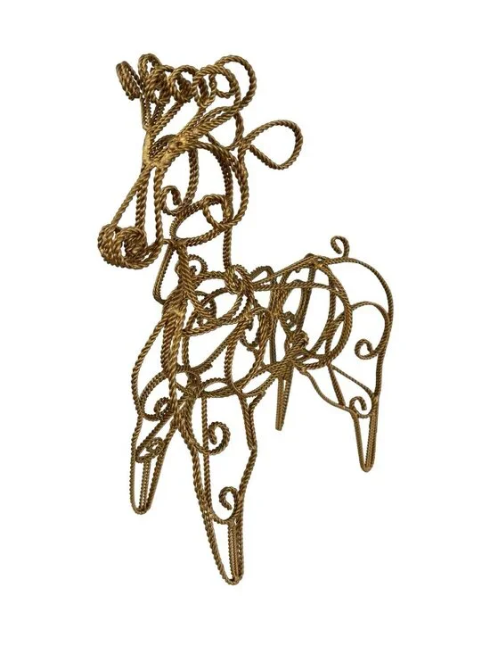 Rope Wire Reindeer Sculpture Figurine Rustic Metal Reindeer Holiday Decor