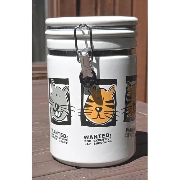 Signature Housewares Mug Shots Cat Canister Jar Riviera Van Beers Clamp Lid