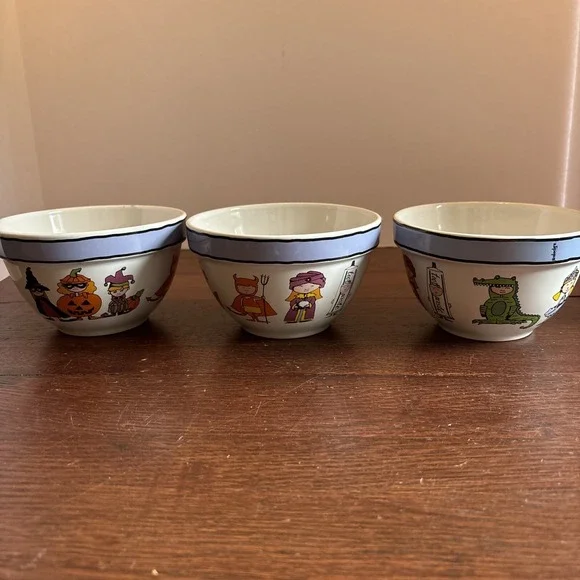 Halloween Cereal Bowls GOBLINS by Ursula Dodge for Signature Set of 3