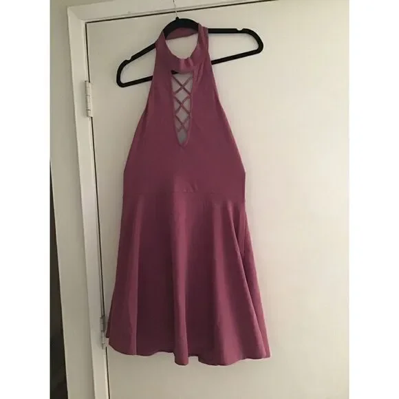 NWOT~Express Dusty Rose Halter Skater Style Mini Dress Sz Medium