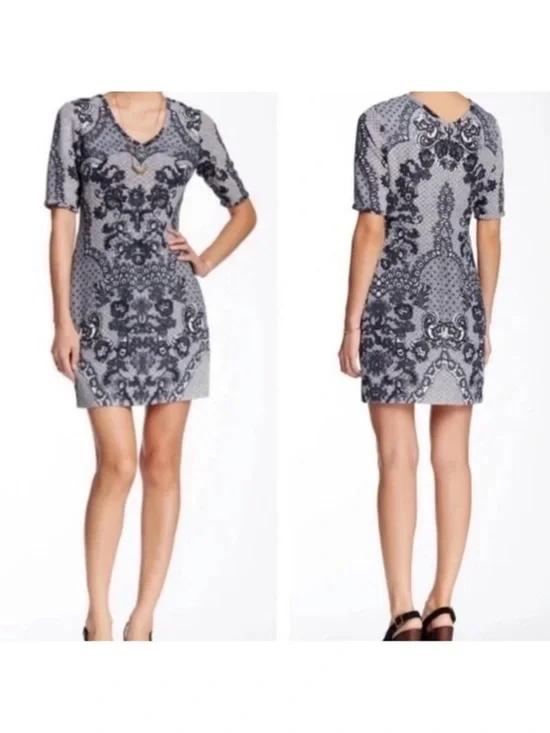 Yoana Baraschi Fleuris Lace Anthropologie Sheath Dress Bodycon Navy Blue Size 0