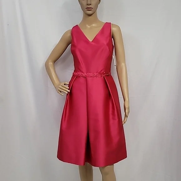 Teri Jon Fuschia Sleeveless V Neck Dress