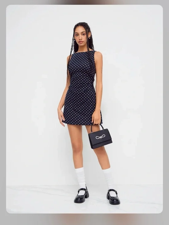 Cider BOAT NECK POLKA DOT RUCHED MINI DRESS M CR27-36