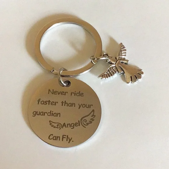 Never Ride Faster than Your Guardian Angel Can Fly Stainless Steel Keych…