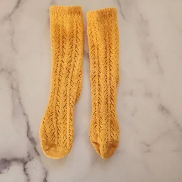 Girls 24 month 2t mustard yellow vintage knit socks French cottage core