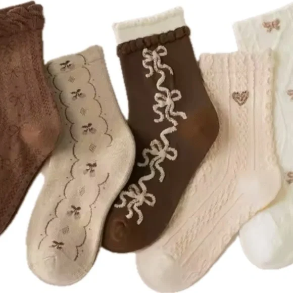 New lot of 5 earth tone girls socks 5-8