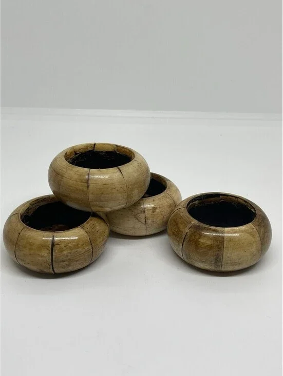 Vintage Collectible Fine Bovine Camel Bone Napkin Ring Set Of 4