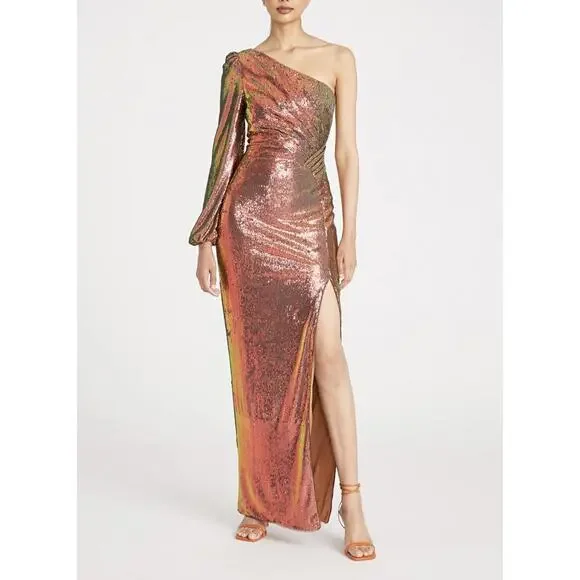 Theia One-Shoulder Sequin Evening Gown Mermaid Dress Size 6