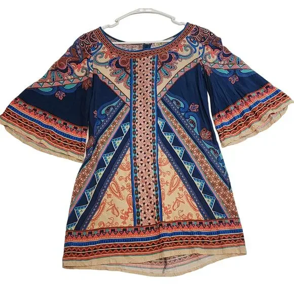 Flying Tomato Womens Tunic Dress, 3/4 Bell Sleeve - S