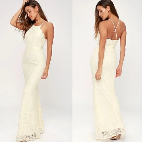 Lulu's Zenith Cream Lace Maxi Dress Size S NWT