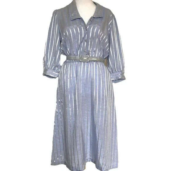 Vintage Collared Dress Womens Size S Shirtwaist Belted Short Sleeve