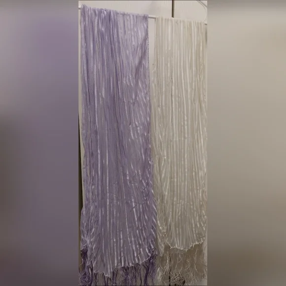 Two Long Scarf Wraps One Lilac and One White