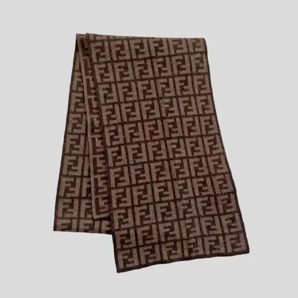 Fendi Brown Monogram FF Logo Wool Muffler Scarf Unisex