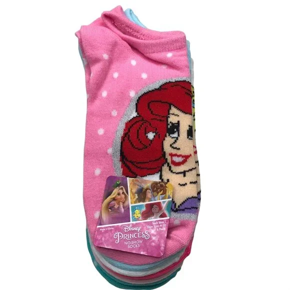6 Pair Girl's Disney Princess No Show Socks Size 4-10 New