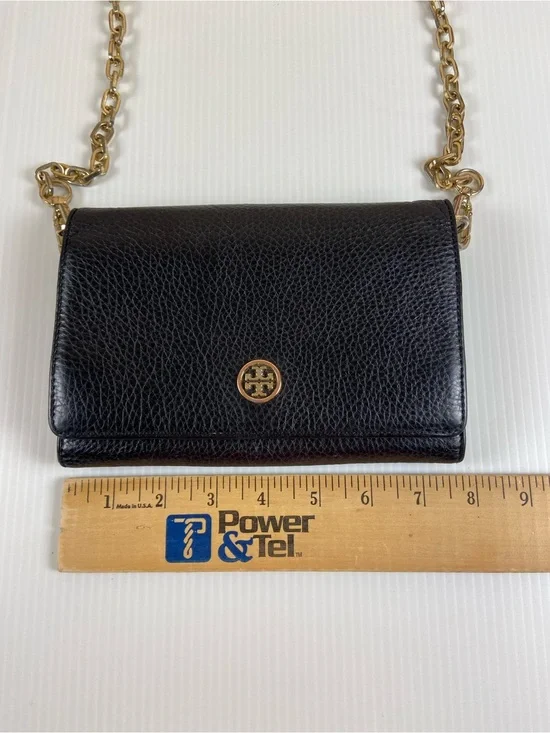 Tory Burch Black Pebbled Leather Wallet On Chain Crossbody WOC