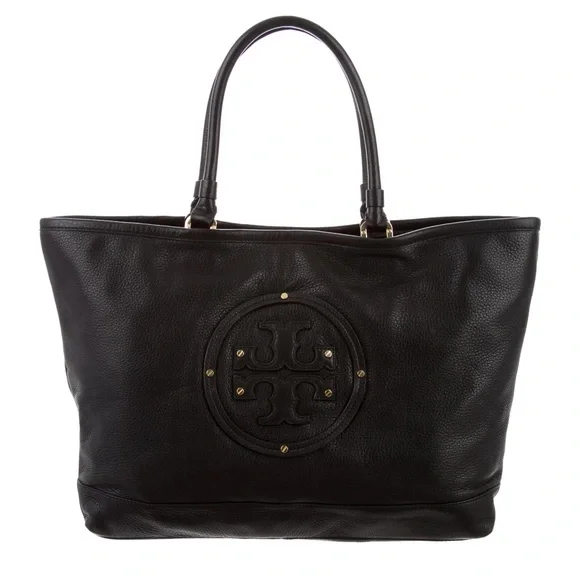 Tory Burch Black Leather Maisey Gold Hardware Large Shopper Tote‎ Bag