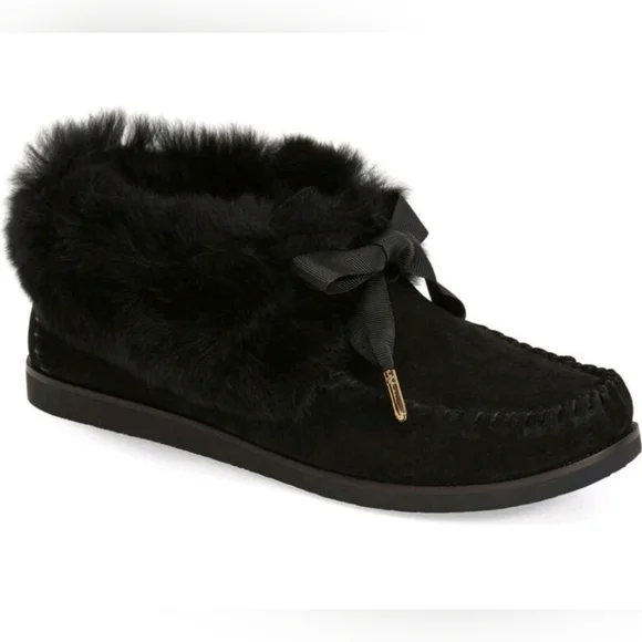 Tory Burch‎ Aberdeen Rabbit Fur Suede Slipper Moccasins - Like New Sz 8