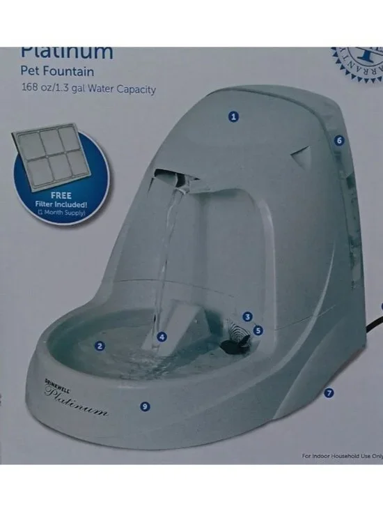 PetSafe Drinkwell Cat Dog Platinum Fountain Indoor Multi-Pet 1.3 Gal PWW00