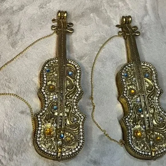 Elegant Gold Violin Accent Decor Poly Resin 18
