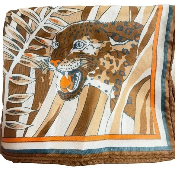 Scarf Oblong Women 13x43 Brown Leopard Safari Tropical Jungle Print Vintage