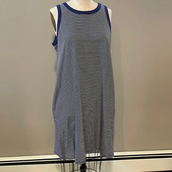 Sonoma scoop neck midi stripe sleeveless stretch dress w/ pockets