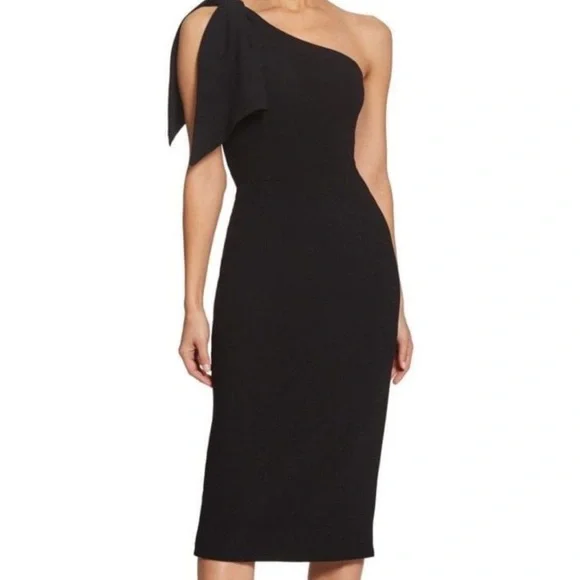 Dress the Population Tiffany Women’s One Shoulder Midi Dress Black Bodycon Sz S
