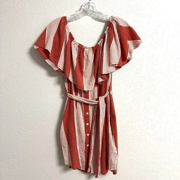 Faithfull‎ The Brand Red Stripe Off Shoulder Mini Dress Size 8 Boho