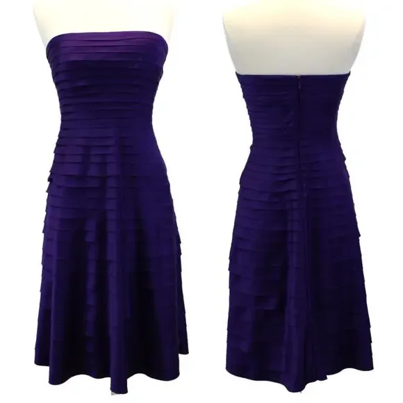 Adrianna Papell Womens‎ 6 Cocktail Dress Layered Ruffle Purple Strapless Prom