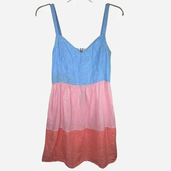 Cynthia Rowley 100% linen colorblock mini sundress with side pockets, Small, EUC