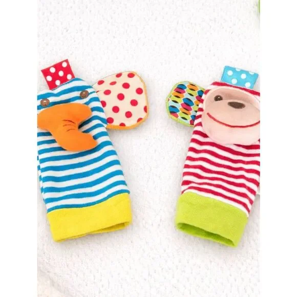 Baby Foot Finder Sock & Wrist Rattle Set 6–12M | Elephant Monkey Sensory Toy Gif