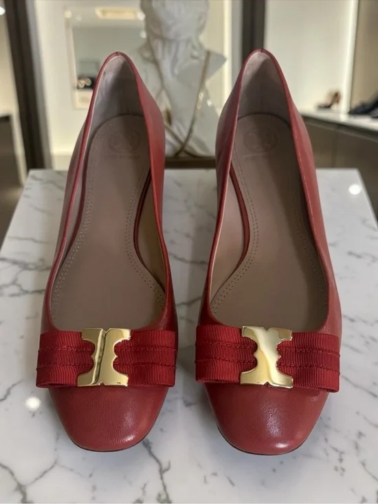 Tory Burch Liana Red Leather Ballet Flats with Ribbon Accent! Size 9.5