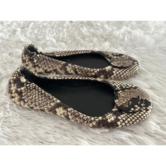 Tory Burch Minnie Travel snakeskin embossed Ballet Flats sz 7