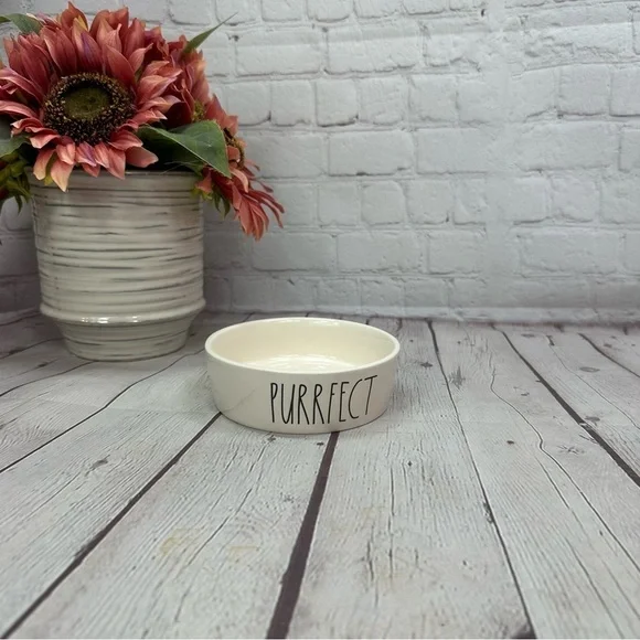 NWOT Rae Dunn Artisan Collection magenta Cream pet feeding water Bowl purrfect