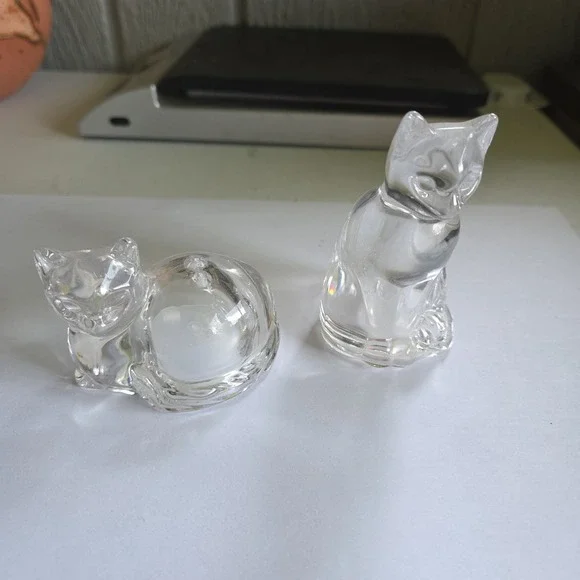 Vintage Lenox Crystal Kitty Cat Salt & Pepper Shakers Kitten Germany 1980s Glass