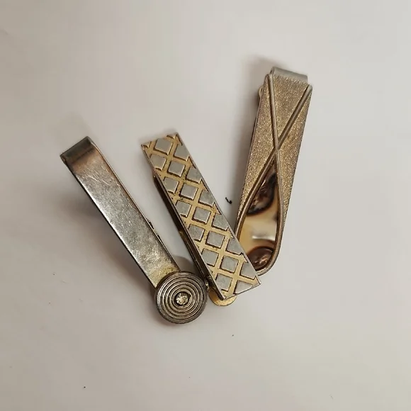 Elegant Vintage Faux Gold and Silver Tie Bar Clips 3 Pc Set
