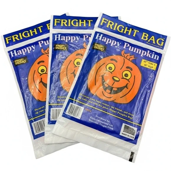 Vtg Fright Factory Pumpkin Leaf Bag Large Fright Bag Happy Halloween Decor USA