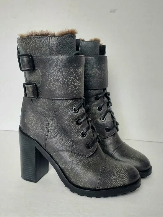 Tory Burch Boots Broome Combat Boot With Shearling Fur Lining Lace Up Booties 8