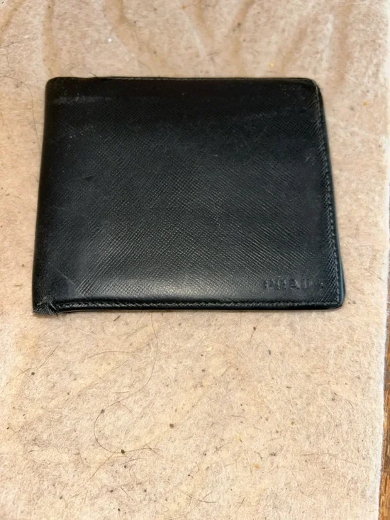 Mens Prada Black Leather Bi-Fold Wallet