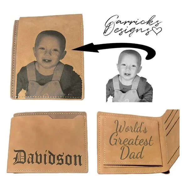 Personalized Men's Wallet with Custom Photo Handwriting or Text 3 Custom section