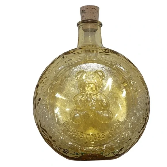1985 VTG Wheaton Village The‎ Teddy Bear Glass Decanter Handmade Christmas Decor