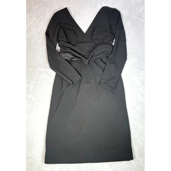 Dress The Population Dress‎ Womens S Small Black Long Sleeve V Neck Midi Sheath
