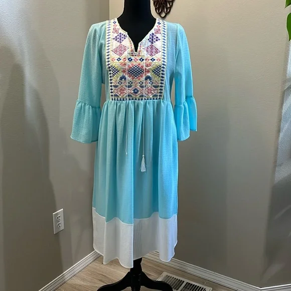 FLAMINGO URBAN‎ women’s baby blue/ white dress size small