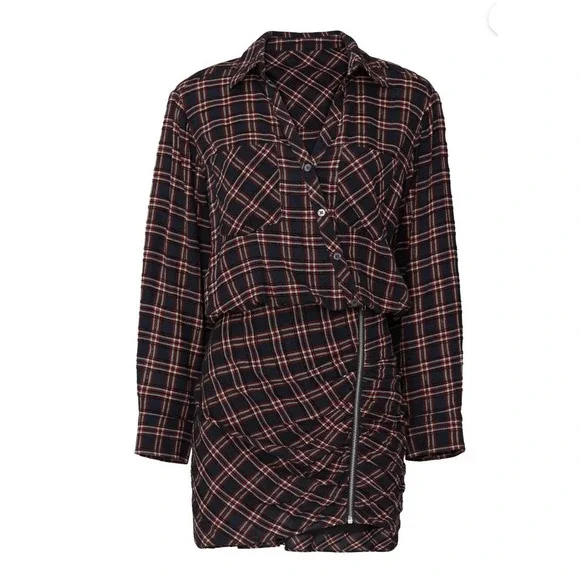 Veronica Beard Karen Mini Dress Women 12‎ Plaid Zipper Long Sleeve V-Neck Preppy