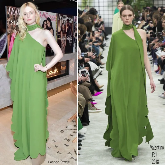Valentino Dress NWT Onesleeve Scalloped Silk Crepe Gown Green Size 40 US 4 Small