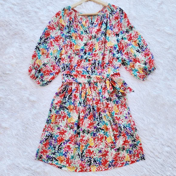 Eliza J Colorful Floral Print Smocked Balloon Sleeve‎ Mini Dress