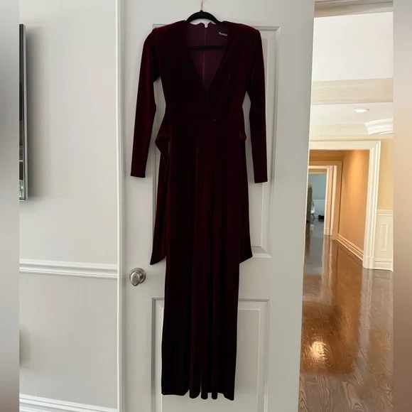 Nookie Red Long Sleeve V-Neck Jumpsuit