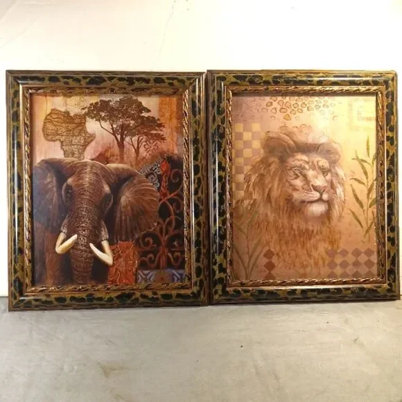 Wild Kingdom Lion and Elephant Framed Print by J.Chardonn 8.5x11