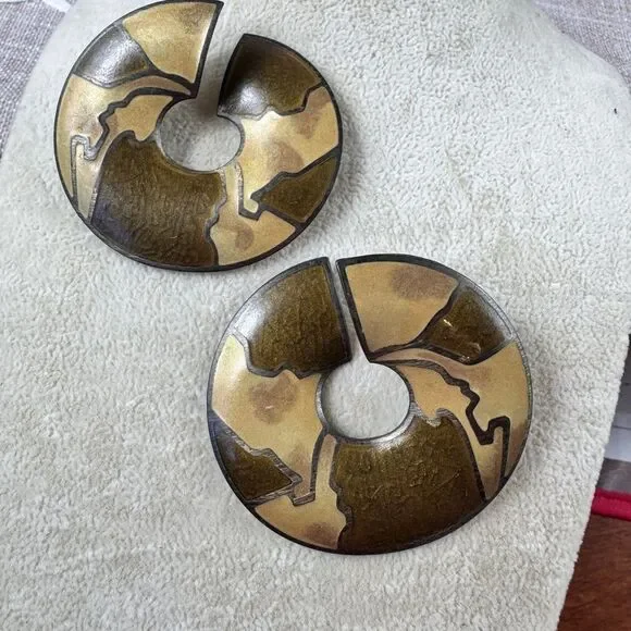 Abstract Gold and Brown Post Earrings