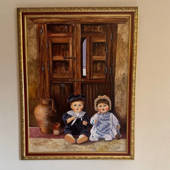 Charming Rustic Framed Art with Dolls